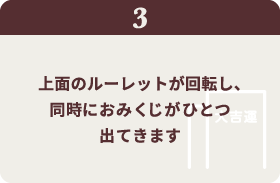 上面のルーレットが回転し、同時におみくじがひとつ出てきます